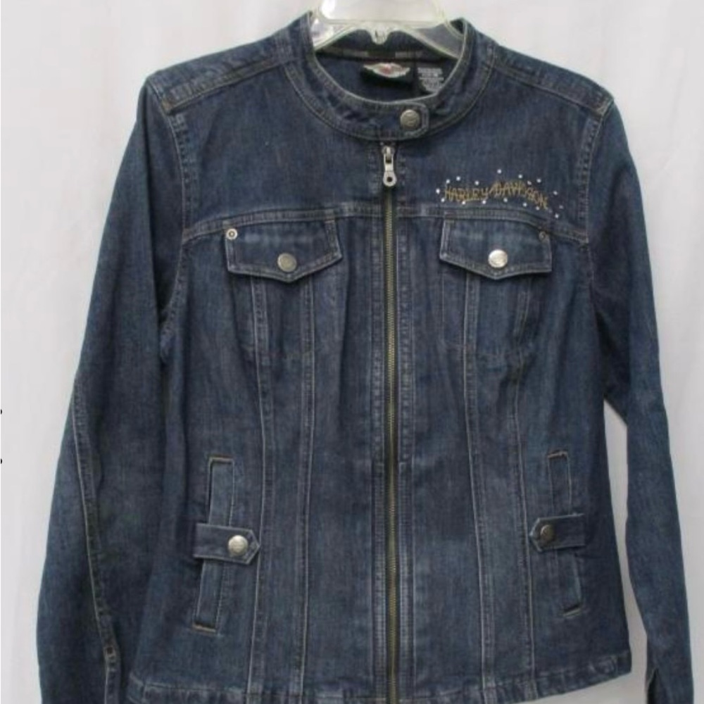 Harley Davidson Women's Navy Blue Jacket w Eagle Heart Patch on Back sz Large